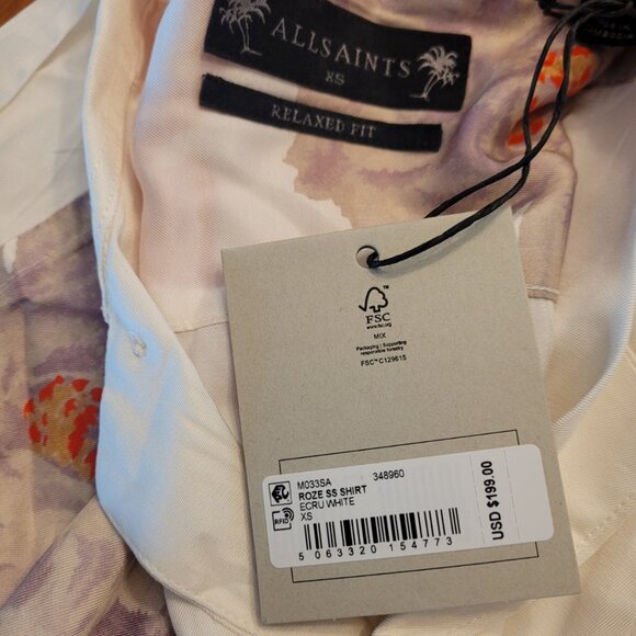 NEW ALLSAINTS Roze Men's Button Down Short Sleeve Shirt In Ecru White Size XS - Picture 4 of 5